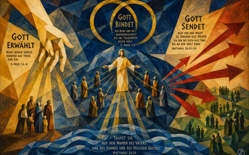 Gott erwählt. Gott bindet. Gott sendet. | Bild durch einen Prompt von Martin Dubberke mit KI erzeugt